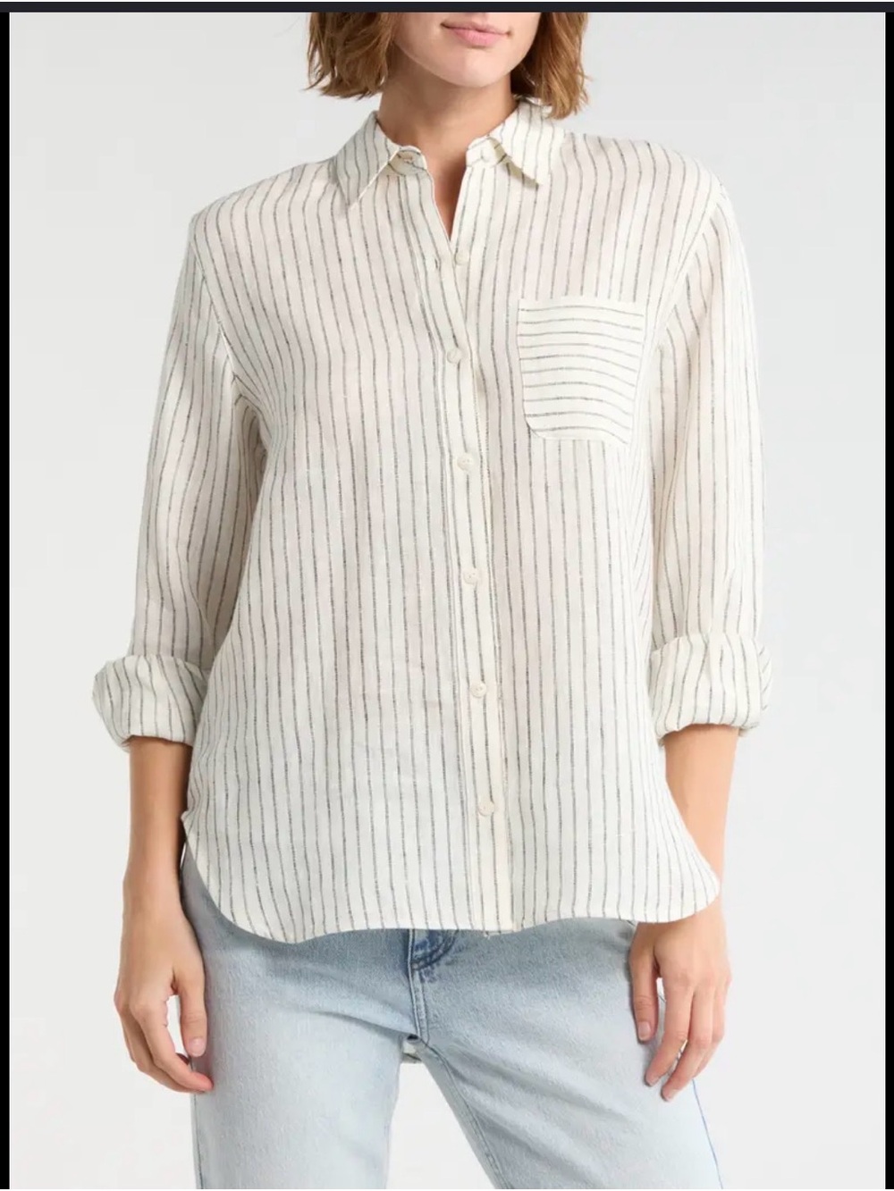 Rag & Bone Mina linen Stripe Button-Down Shirt MSRP $268